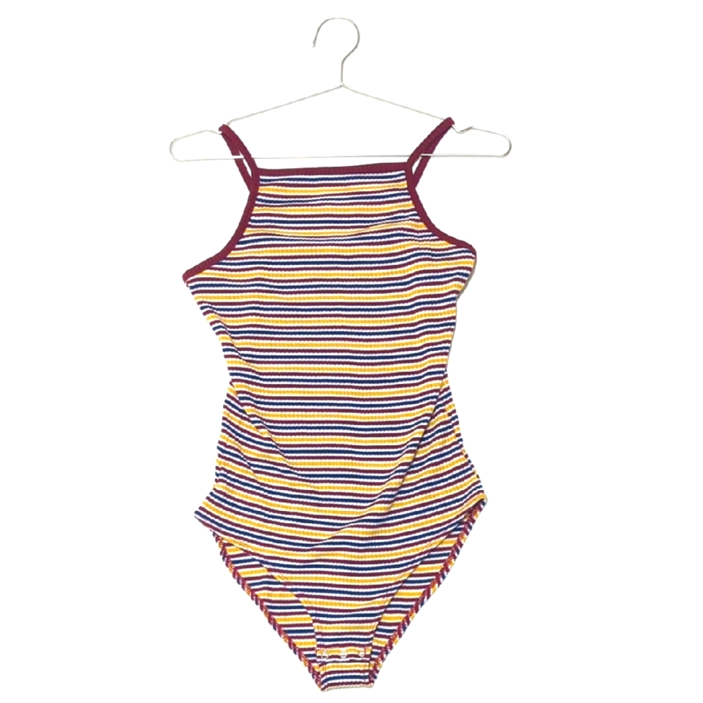 Rue 21 | Ribbed | Body Suit | High Neck | Cami Striped | Retro | 70s | Summer |